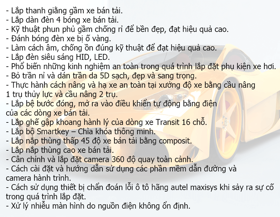 Học phần học nghề nội thất ô tô